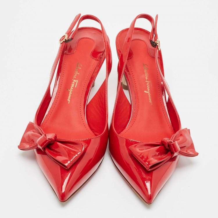 Pre Owned Salvatore Ferragamo Red Patent Leather Aulla Slingback Pumps Size 36