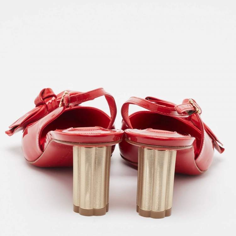 Pre Owned Salvatore Ferragamo Red Patent Leather Aulla Slingback Pumps Size 36