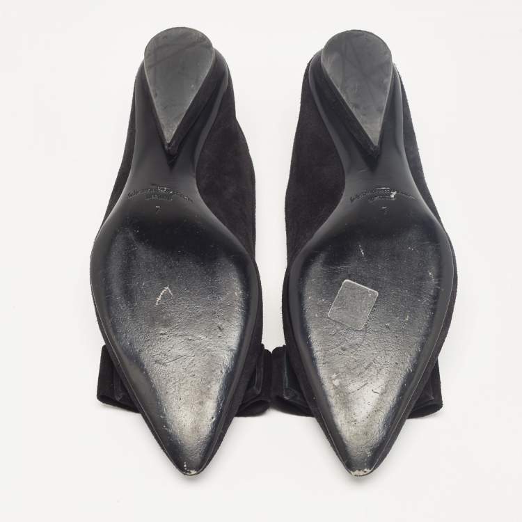 Pre Owned Salvatore Ferragamo Black Suede Viva Bow Ballet Flats Size 37.5
