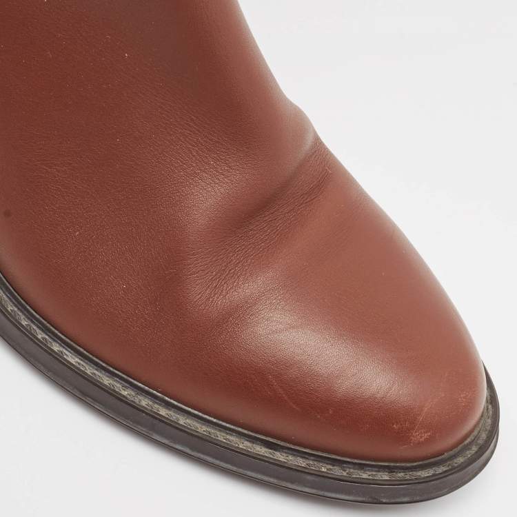 Pre Owned Salvatore Ferragamo Brown Leather Knee Length Boots Size 37.5
