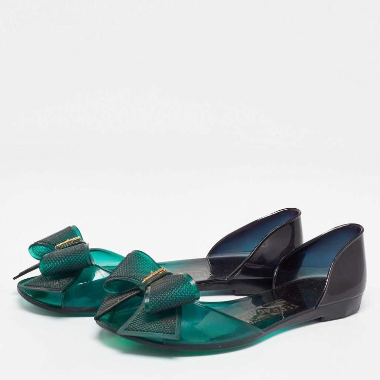 Pre Owned Salvatore Ferragamo Green Jelly Barbados Ballet Flats Size 35.5