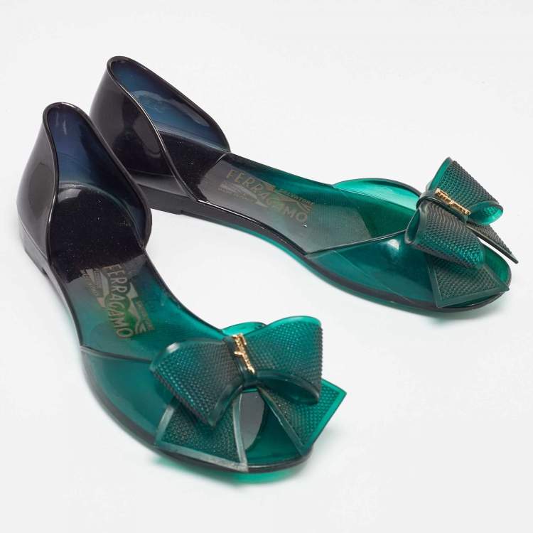 Pre Owned Salvatore Ferragamo Green Jelly Barbados Ballet Flats Size 35.5