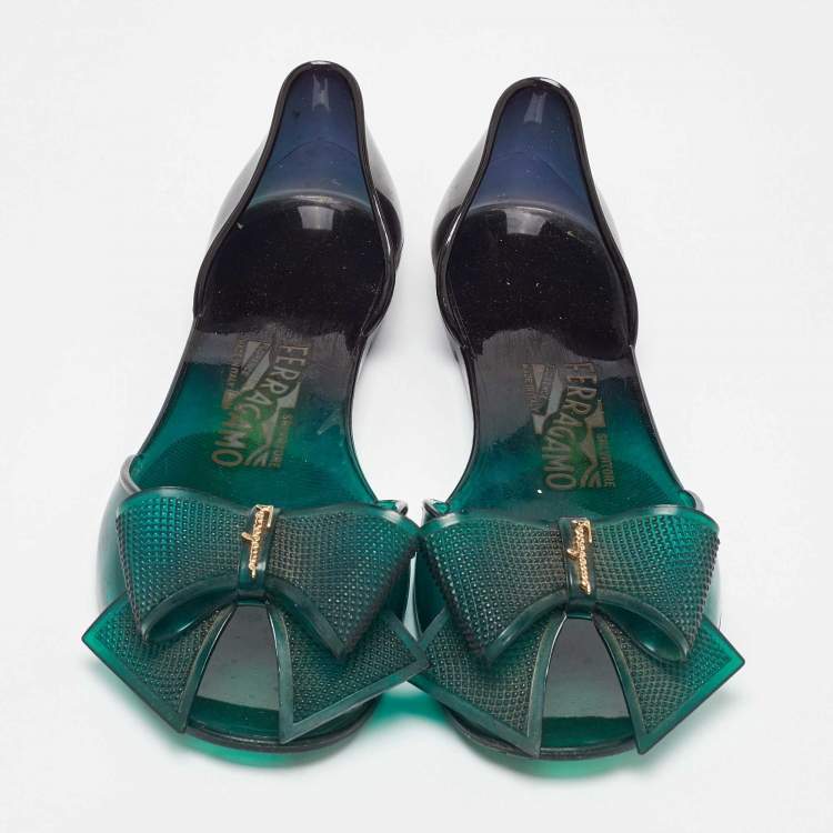 Pre Owned Salvatore Ferragamo Green Jelly Barbados Ballet Flats Size 35.5