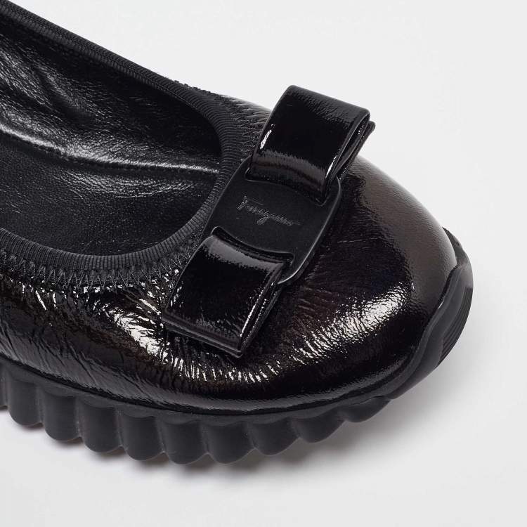 Pre Owned Salvatore Ferragamo Black Patent Leather Smoking Slippers 37.5