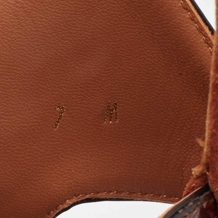 Pre Owned Salvatore Ferragamo Brown Leather Python and Leather Laos Ankle Strap Sandals Size 37.5