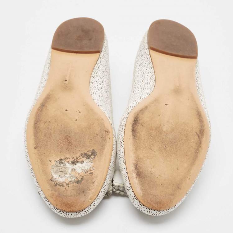 Pre Owned Salvatore Ferragamo White Perforated Leather Varina Ballet Flats Size 39.5