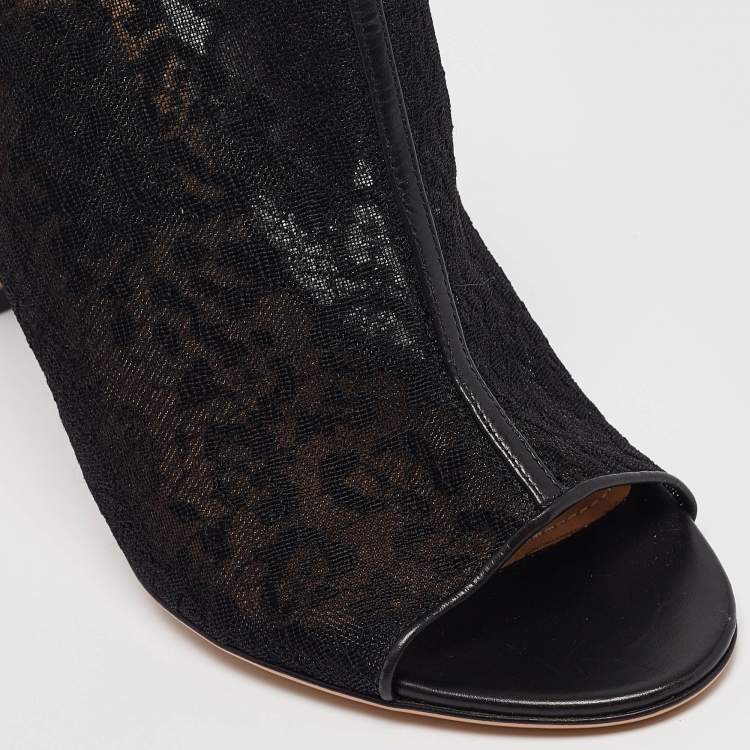 Pre Owned Salvatore Ferragamo Black Lace and Python Nufus Open Toe Booties Size 39.5