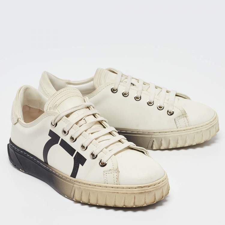 Pre Owned Salvatore Ferragamo White Leather Cube 8 Logo Sneakers Size 36