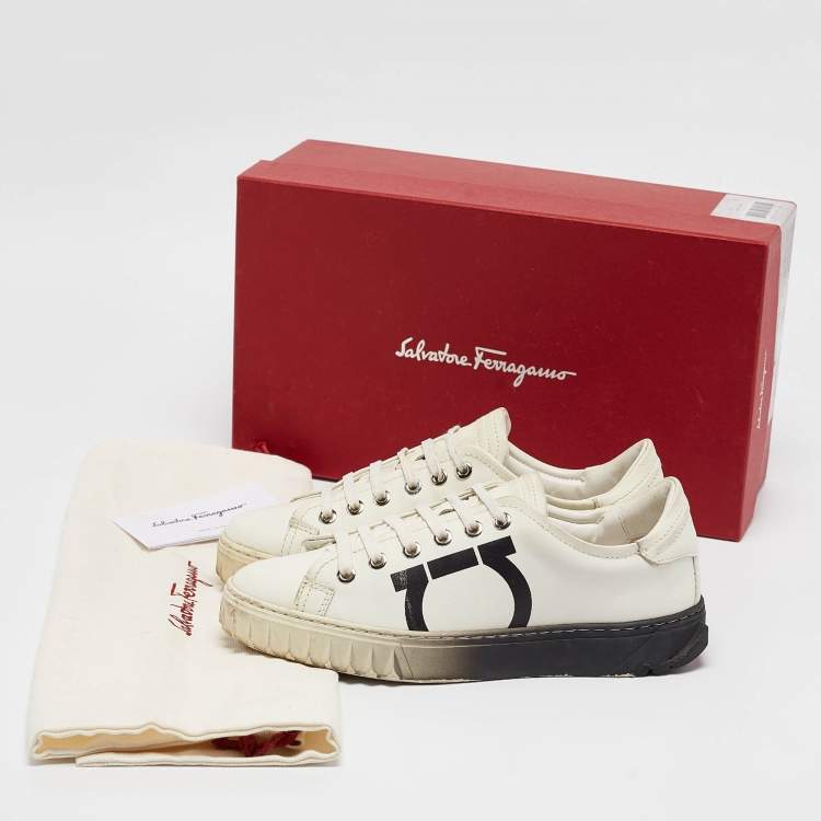 Pre Owned Salvatore Ferragamo White Leather Cube 8 Logo Sneakers Size 36