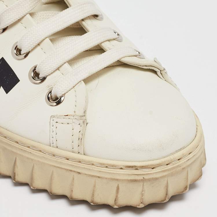 Pre Owned Salvatore Ferragamo White Leather Cube 8 Logo Sneakers Size 36