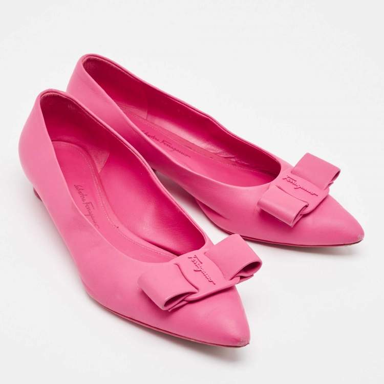 Pre Owned Salvatore Ferragamo Pink Leather Viva Bow Ballet Flats Size 40