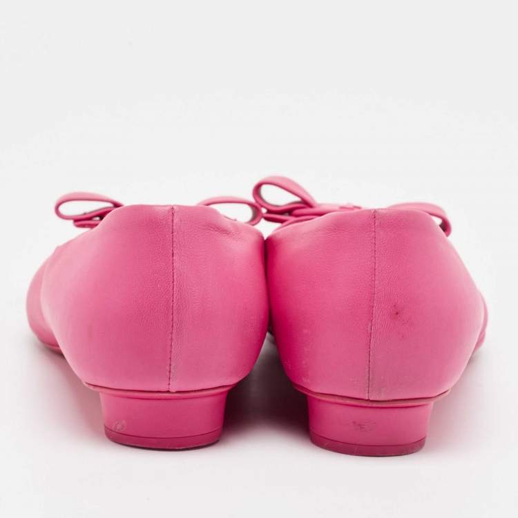 Pre Owned Salvatore Ferragamo Pink Leather Viva Bow Ballet Flats Size 40