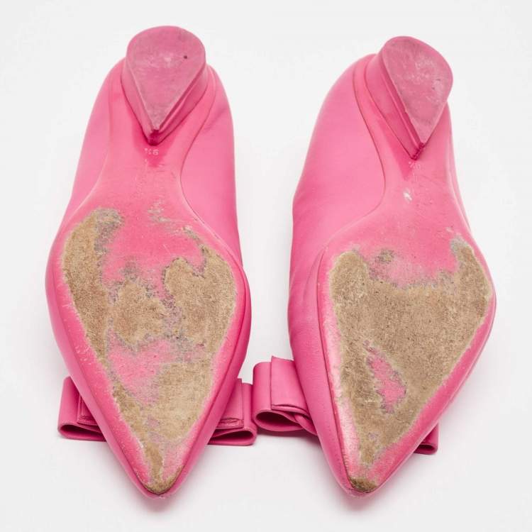 Pre Owned Salvatore Ferragamo Pink Leather Viva Bow Ballet Flats Size 40