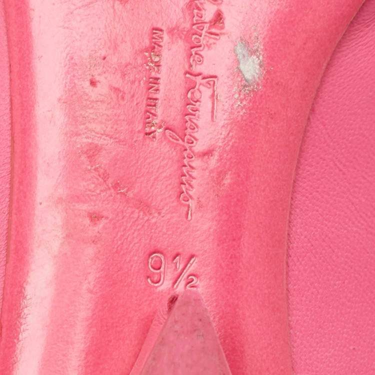 Pre Owned Salvatore Ferragamo Pink Leather Viva Bow Ballet Flats Size 40