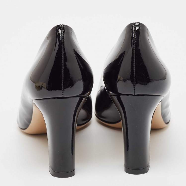 Pre Owned Salvatore Ferragamo Black Patent Leather Buckle Pumps Size 39.5