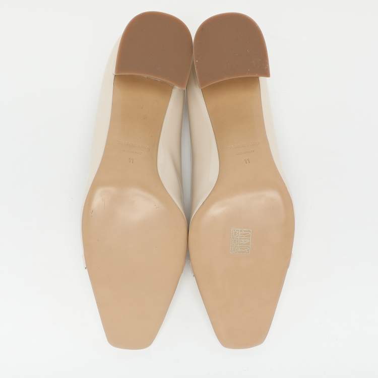 Pre Owned Salvatore Ferragamo Cream Patent Leather Gancini Block Heel Pumps Size 41.5