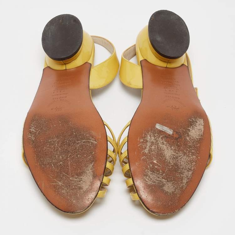 Pre Owned Salvatore Ferragamo Yellow Patent Leather Slingback Sandals Size 39.5
