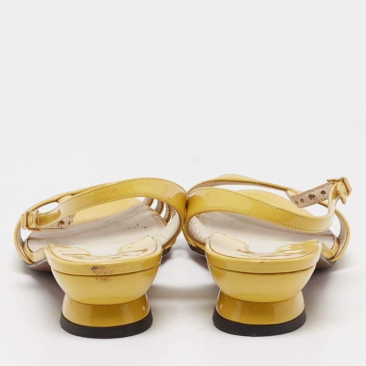 Pre Owned Salvatore Ferragamo Yellow Patent Leather Slingback Sandals Size 39.5
