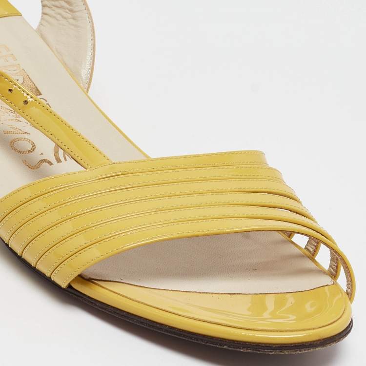 Pre Owned Salvatore Ferragamo Yellow Patent Leather Slingback Sandals Size 39.5
