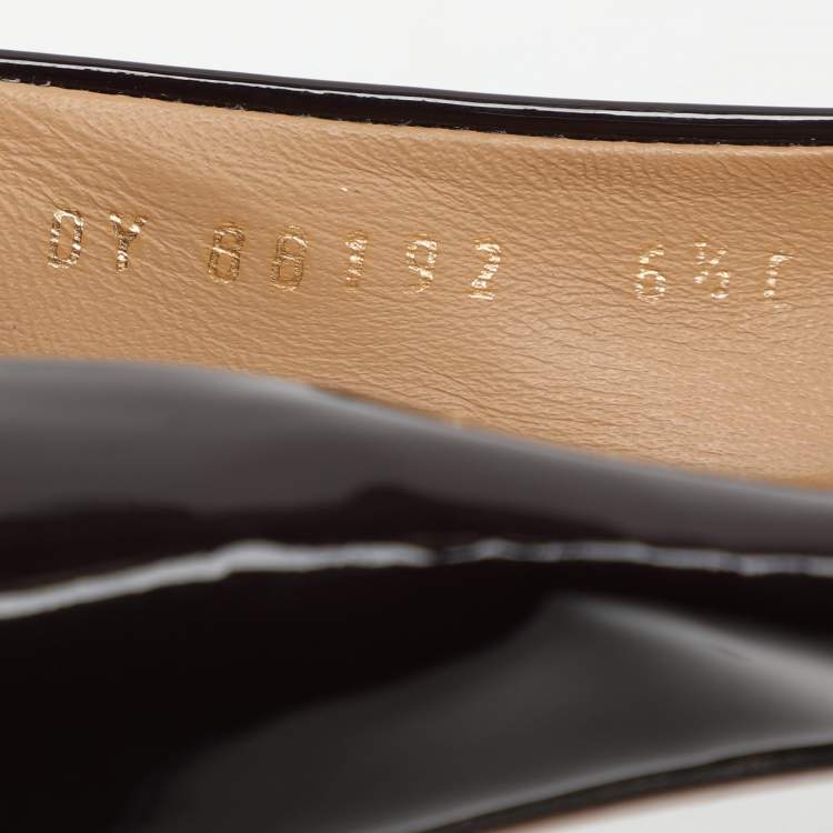 Pre Owned Salvatore Ferragamo Burgundy Patent Leather Varina Bow Ballet Flats Size 37
