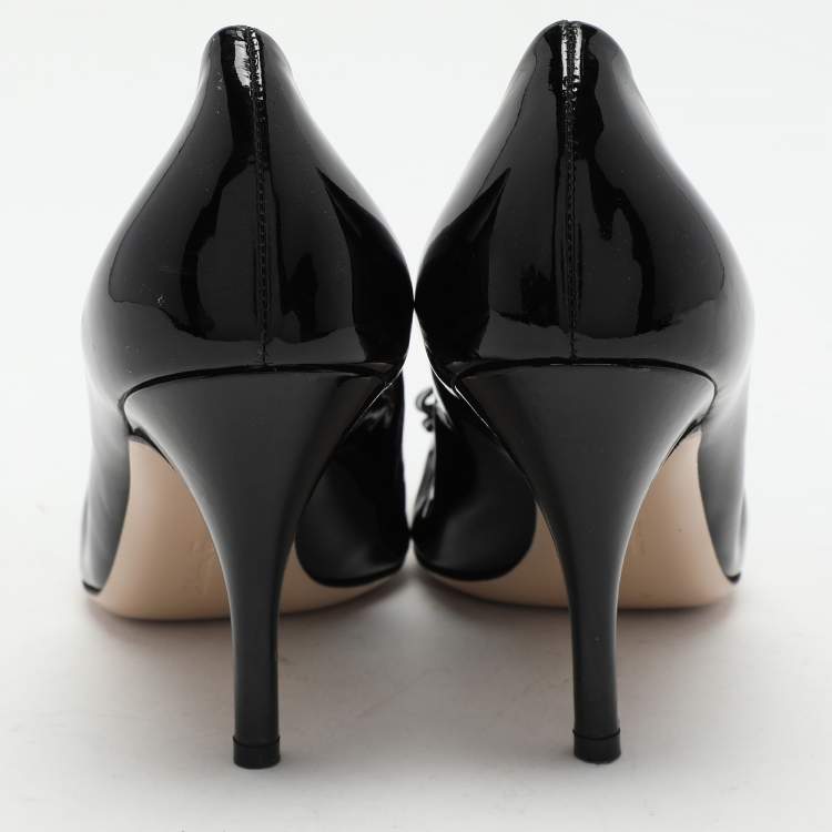 Pre Owned Salvatore Ferragamo Black/Burgundy Patent Leather Bow Pumps Size 38