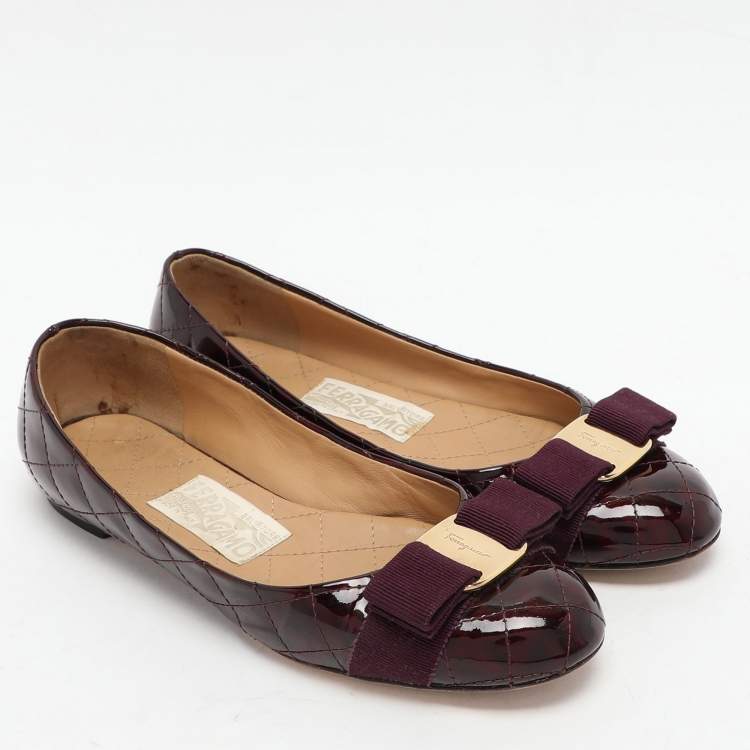 Pre Owned Salvatore Ferragamo Burgundy Patent Leather Varina Ballet Flats Size 36
