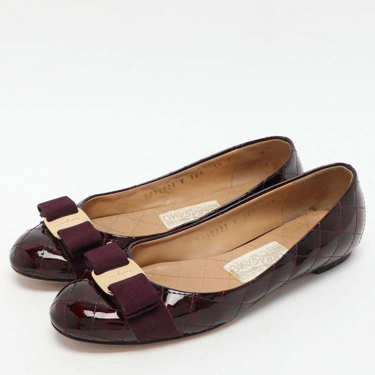 Pre Owned Salvatore Ferragamo Burgundy Patent Leather Varina Ballet Flats Size 36