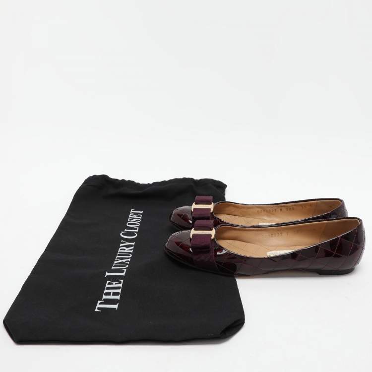Pre Owned Salvatore Ferragamo Burgundy Patent Leather Varina Ballet Flats Size 36