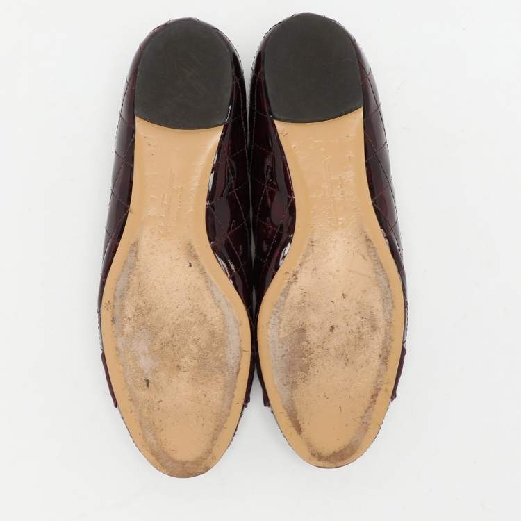 Pre Owned Salvatore Ferragamo Burgundy Patent Leather Varina Ballet Flats Size 36