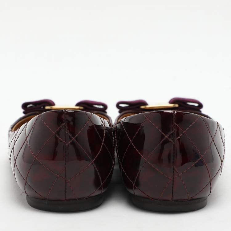 Pre Owned Salvatore Ferragamo Burgundy Patent Leather Varina Ballet Flats Size 36