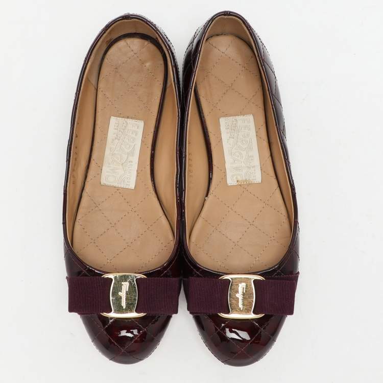 Pre Owned Salvatore Ferragamo Burgundy Patent Leather Varina Ballet Flats Size 36