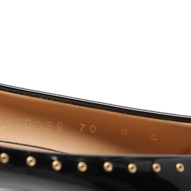 Pre Owned Salvatore Ferragamo Black Patent Leather Embellished Pumps Size 39.5