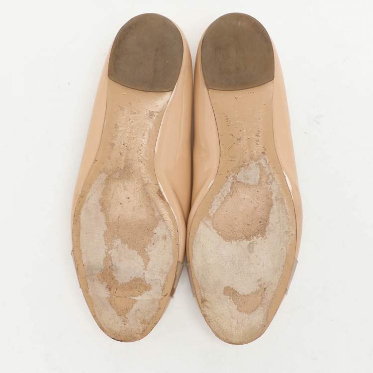 Pre Owned Salvatore Ferragamo Beige Patent Leather Varina Ballet Flats Size 38