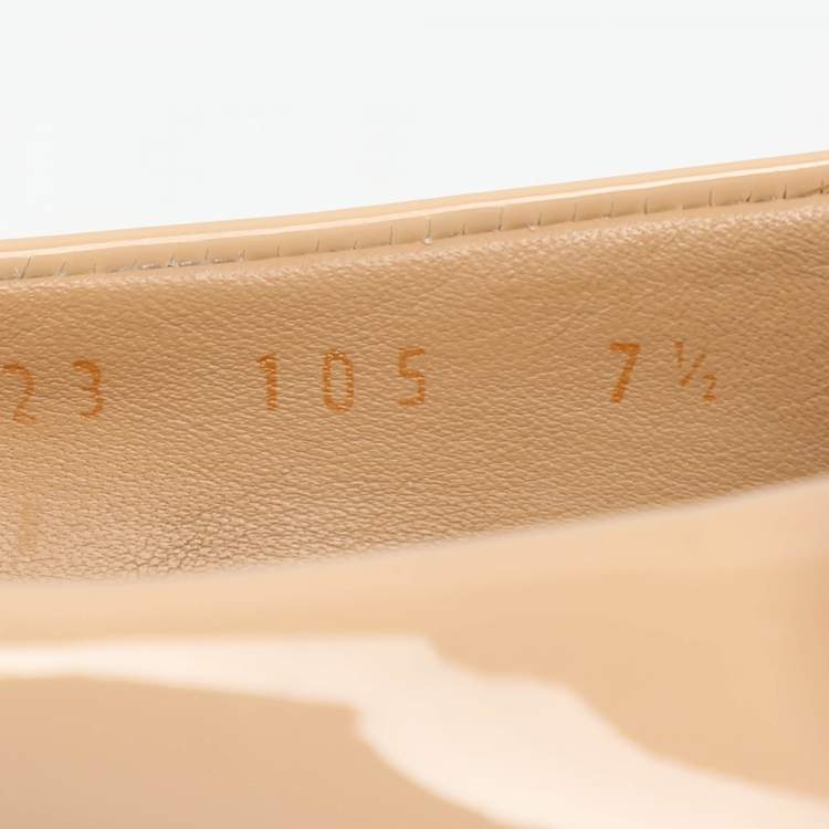 Pre Owned Salvatore Ferragamo Beige Patent Leather Varina Ballet Flats Size 38