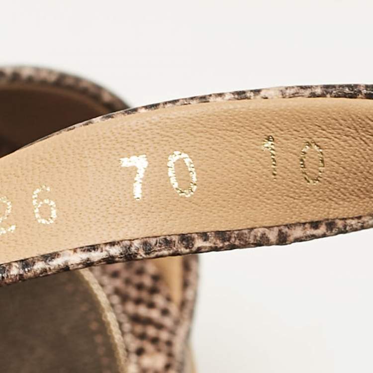 Pre Owned Salvatore Ferragamo Brown Lizard Embossed Leather Madea Cork Wedge Sandals Size 40.5