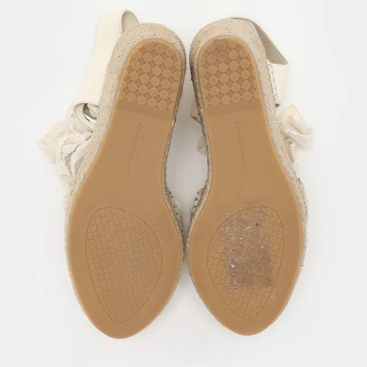Pre Owned Salvatore Ferragamo Multicolor Fabric and Leather Wedge Espadrille Sandals Size 37