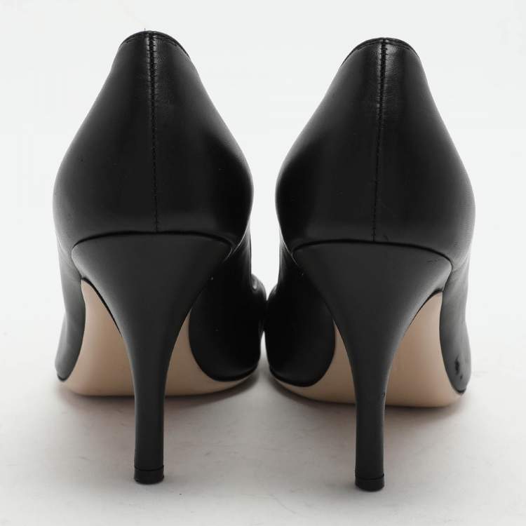 Pre Owned Salvatore Ferragamo Black Leather Fiberia Peep Toe Pumps Size 37.5