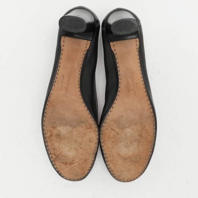Pre Owned Salvatore Ferragamo Black Leather Gancini Loafer Pumps Size 38.5