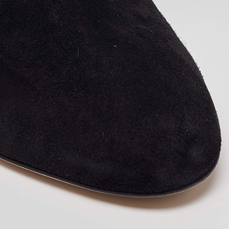 Pre Owned Salvatore Ferragamo Black Fur and Suede Loris Ankle Length Boots Size 40