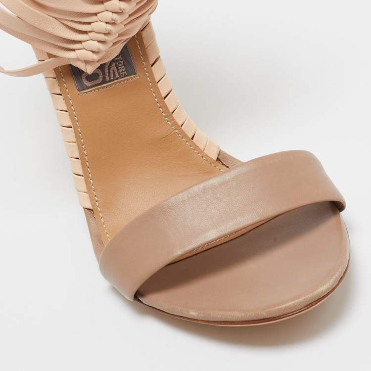 Pre Owned Salvatore Ferragamo Brown Leather Ankle Strap Sandals Size 40