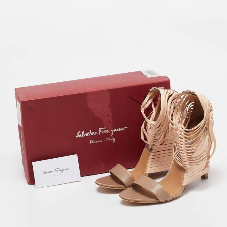 Pre Owned Salvatore Ferragamo Brown Leather Ankle Strap Sandals Size 40