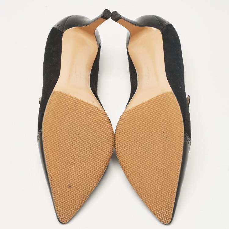 Pre Owned Salvatore Ferragamo Black Leather and Suede Pumps Size 38