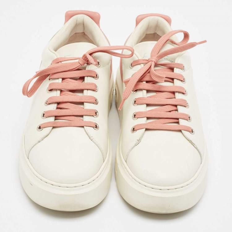 Pre Owned Salvatore Ferragamo Off White/Pink Leather Low Top Sneakers Size 38.5