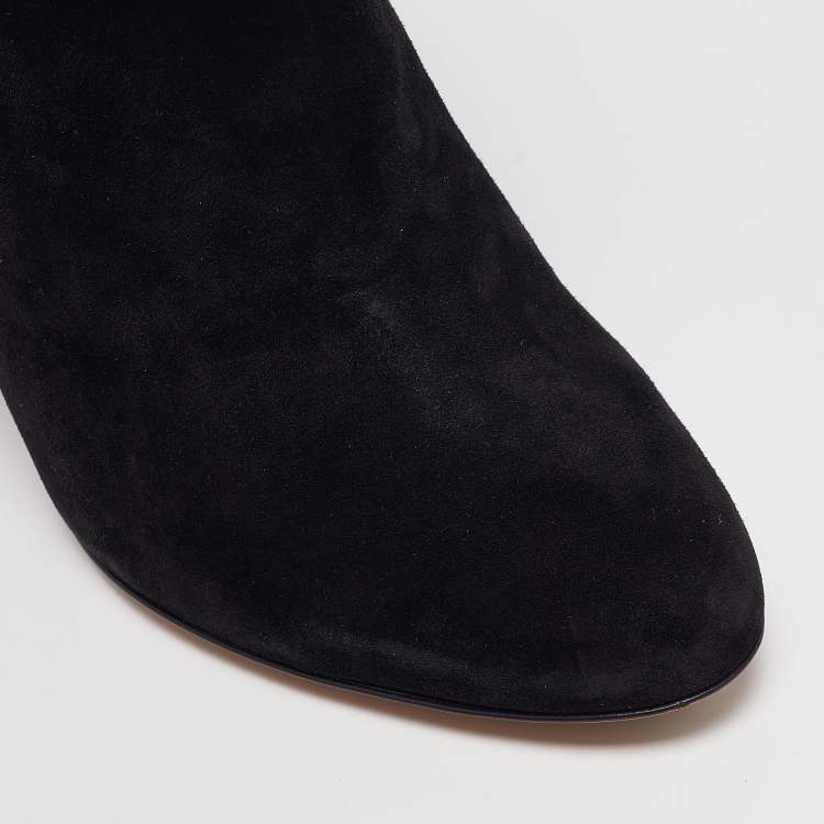 Pre Owned Salvatore Ferragamo Black Fur and Suede Knee Length Boots Size 37.5