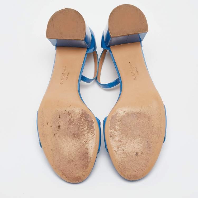 Pre Owned Salvatore Ferragamo Blue Patent Leather Gavina Sandals Size 39