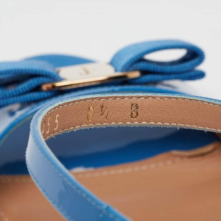 Pre Owned Salvatore Ferragamo Blue Patent Leather Gavina Sandals Size 39