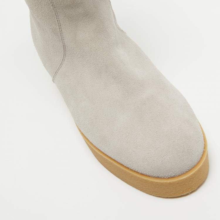 Pre Owned Salvatore Ferragamo Grey Shearling Suede Mid Calf Boots Size 38.5