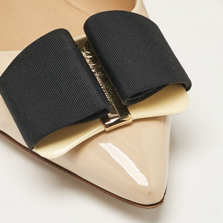 Pre Owned Salvatore Ferragamo Beige Patent Leather Mimi Ballet Flats Size 38