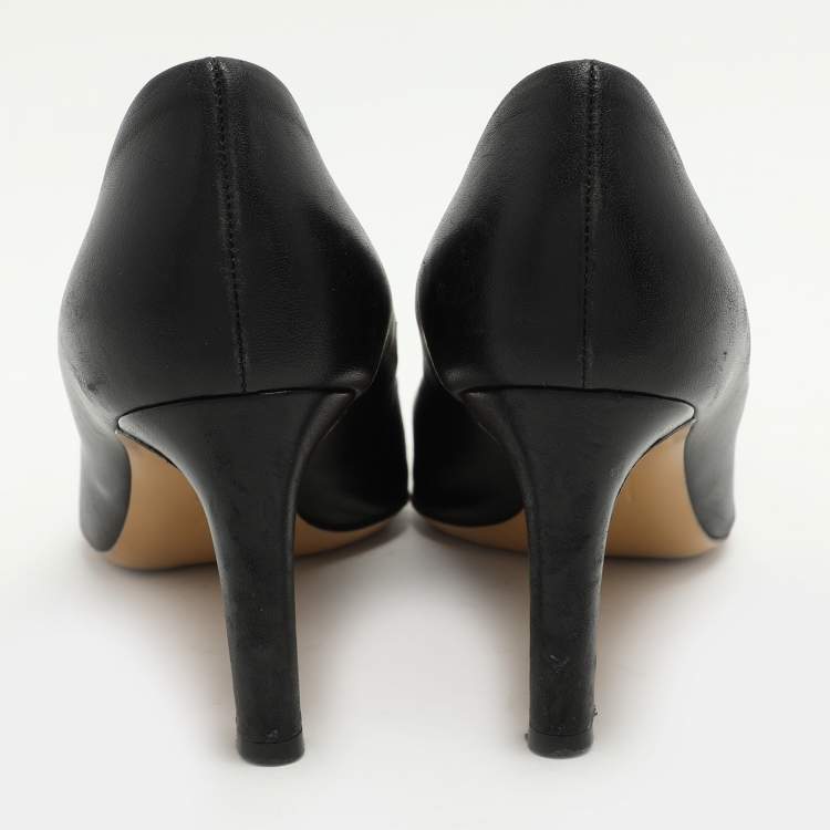 Pre Owned Salvatore Ferragamo Black Leather Bow Pumps Size 40