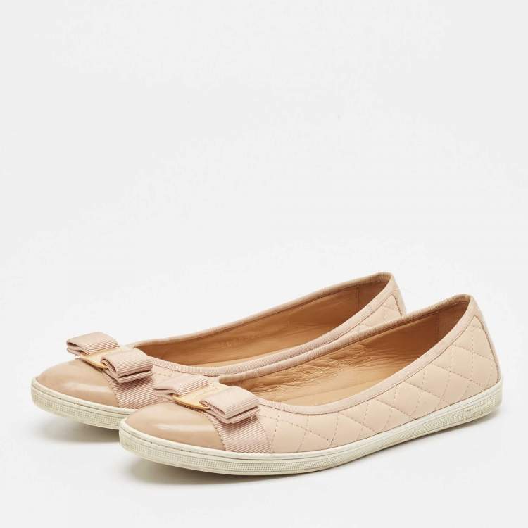 Pre Owned Salvatore Ferragamo Beige Leather and Patent Varina Ballet Flats Size 38.5